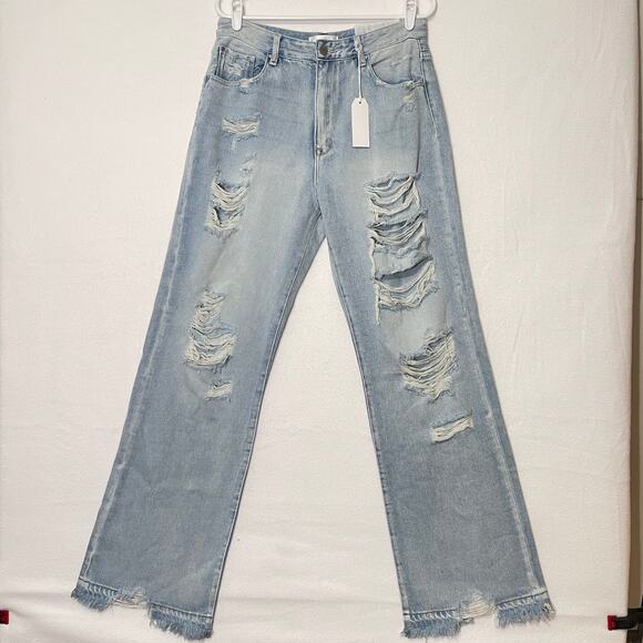 Petra 153 Jeans Womens 11/29 Baggy Distressed Holes Frayed Wide Leg Hi-Waist NWT - Picture 1 of 12